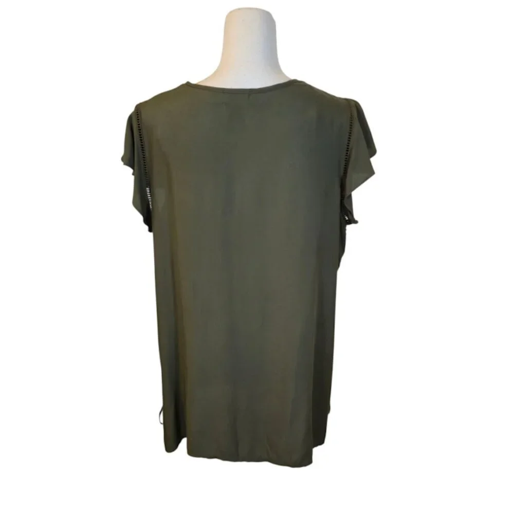 Time & Tru Embroidered Top Women Size L Green Bohemian Preppy Peasant - Picture 2 of 8